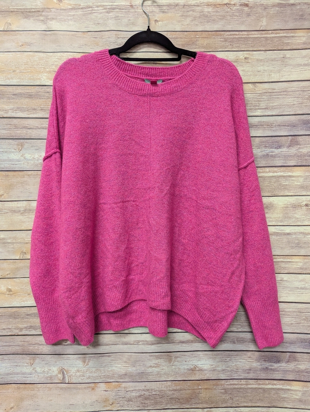 Vince Camuto Pink Knit Sweater Women’s Large Crew Neck Long Sleeve Hi Low Hem Pu